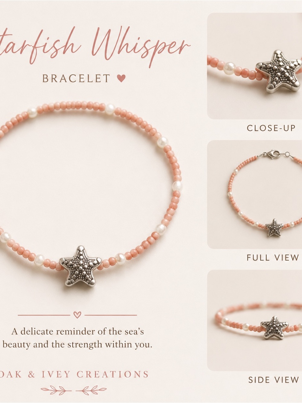 Oak & Ivey Starfish Whisper Bracelet — Soft Pink Beads with Silver Star Charm